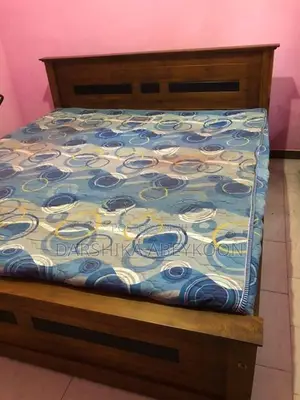 King Size Teak Wood Bed (6 ft × 6 ft) with Mattress