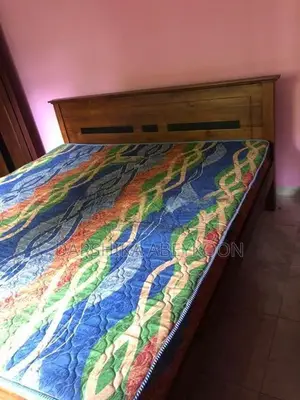 King Size Teak Wood Bed (6 ft × 6 ft) with Mattress