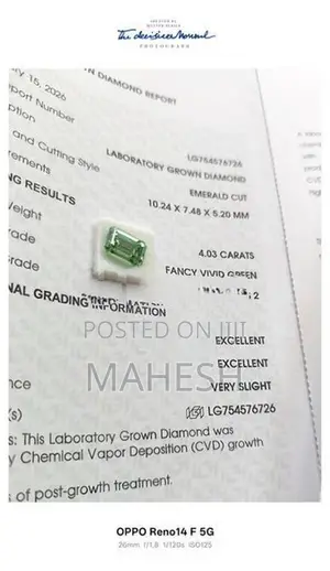 Vivid Green LG Diamond Emerald cut 4.03ct