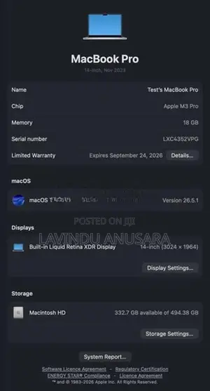 Apple MacBook Pro M3 14” 18GB RAM 512GB SSD