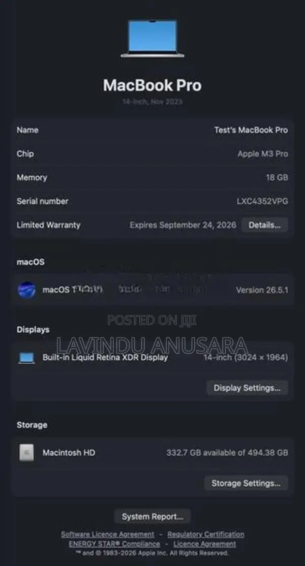 Apple MacBook Pro M3 14” 18GB RAM 512GB SSD
