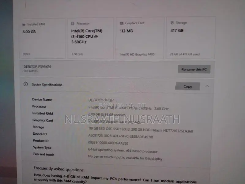Intel(R) Core(TM) i3-4160 CPU @ 3.60GHz 3.60 GHz)Gaming PC