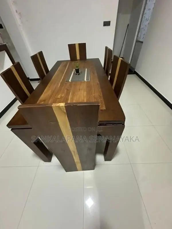 Wooden Dining Table with 6 Chairs