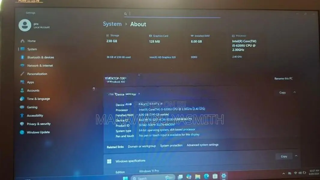 HP i5 6th geb 8gb ram 256 NVME Laptop