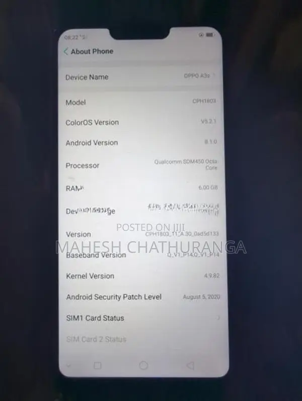 Oppo A3s SMART PHONE (Used)