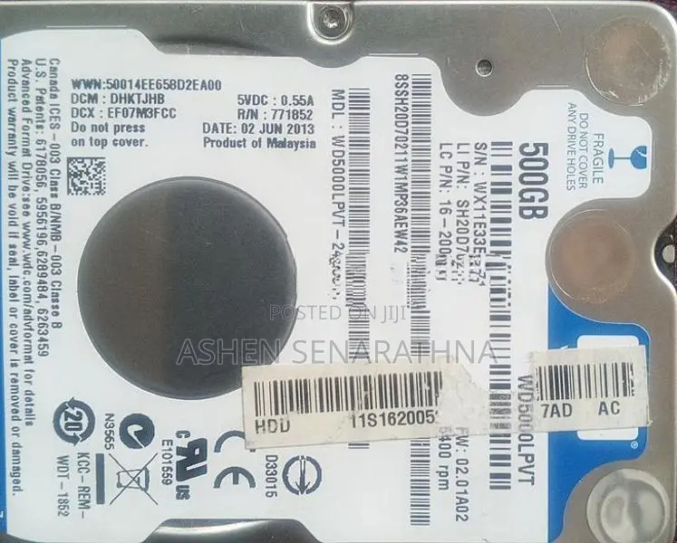 wd 500gb hard with ddr 3 2gb ram