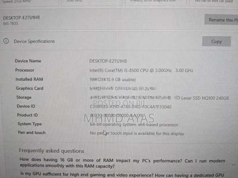Intel Core i5-8500 Gaming PC Full Set 8GB RAM RGB