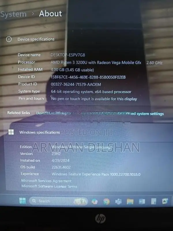 HP AMD ryzen 15.6' 256GB