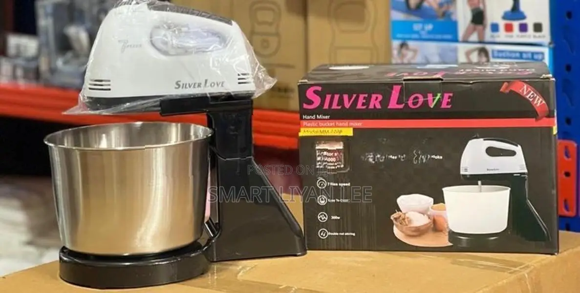 Silver Love Stand Hand Mixer with Stainless Steel Bowl – Powerful