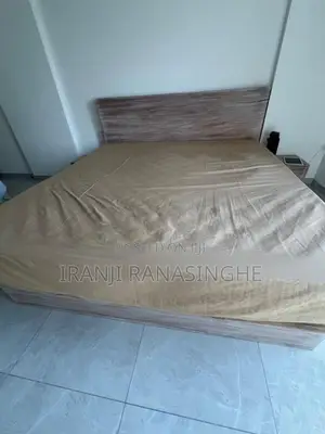 Modern White Wash Teak Wood Bed with Side Tables