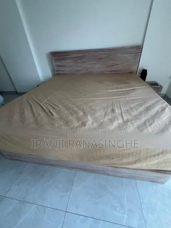 Modern White Wash Teak Wood Bed with Side Tables
