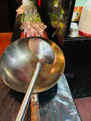 Stainless Steel Wok / Kottu Pan with Wooden Handle