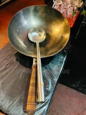 Stainless Steel Wok / Kottu Pan with Wooden Handle
