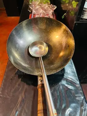 Stainless Steel Wok / Kottu Pan with Wooden Handle