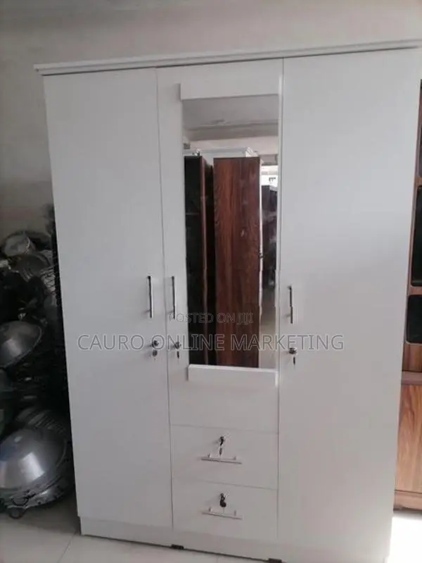 New Melamine 3 Door Ash / White Colour Cupboard 6*4 Wardrobe