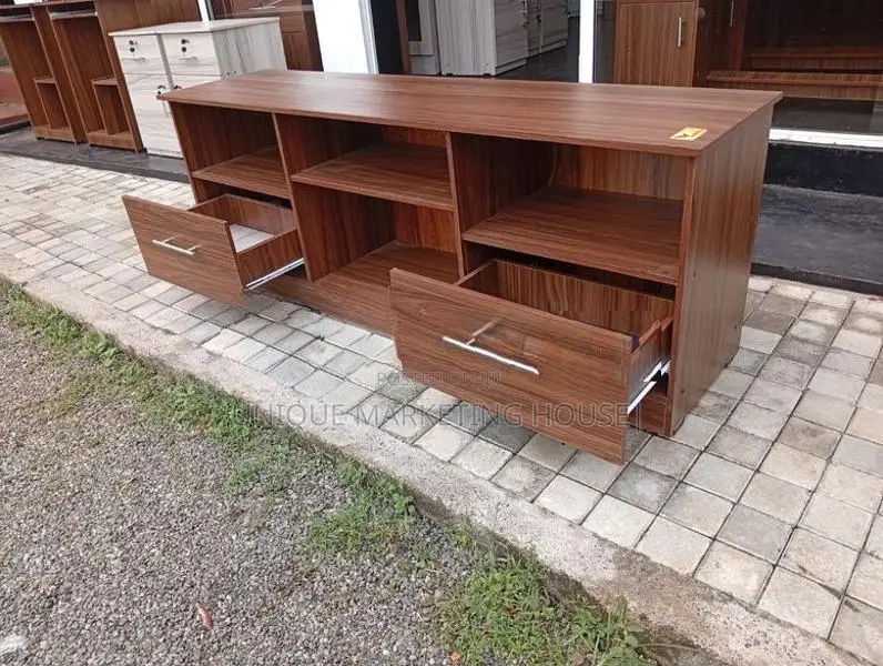 Modern 65” Dark Melamine Side 2 Drawer Tv Stands