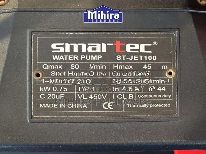 1Hp High head Smartec Jet 100 Water pressure booster pump tap pipe lin