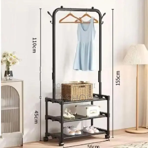 Balcony Coat Rack Metal Single Row - Black Garments