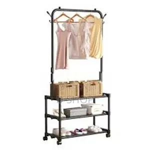 Balcony Coat Rack Metal Single Row - Black Garments