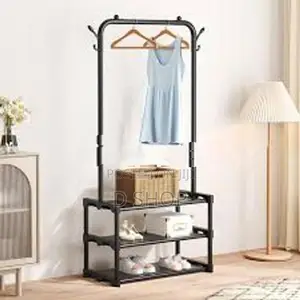 Balcony Coat Rack Metal Single Row - Black Garments