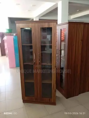 Modern 6 Ft Dark Melamine Glass Cupboards