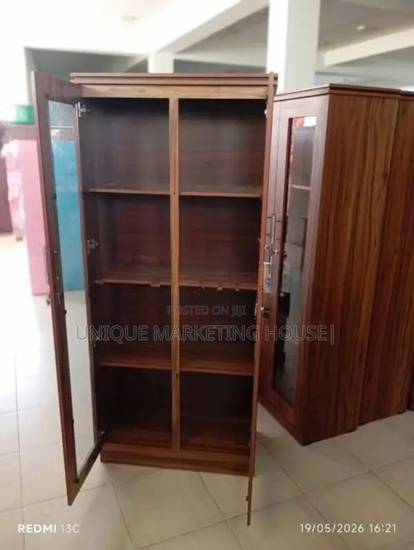 Modern 6 Ft Dark Melamine Glass Cupboards