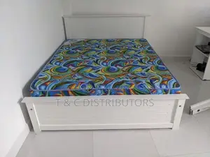 72*60 Teak White Box Bed With Hybrid 5 Layer Mettress