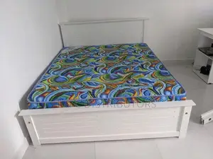 72*60 Teak White Box Bed With Hybrid 5 Layer Mettress