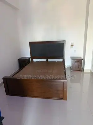 Teak Queen Size Bed with Two Bedside Cupboards