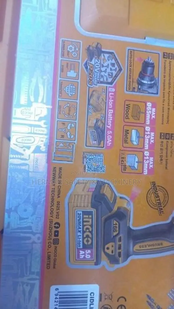 INGCO CIDLI201668 BRUSHLESS CORDLESS IMPACT DRILL KIT – HERMAN HT 0874