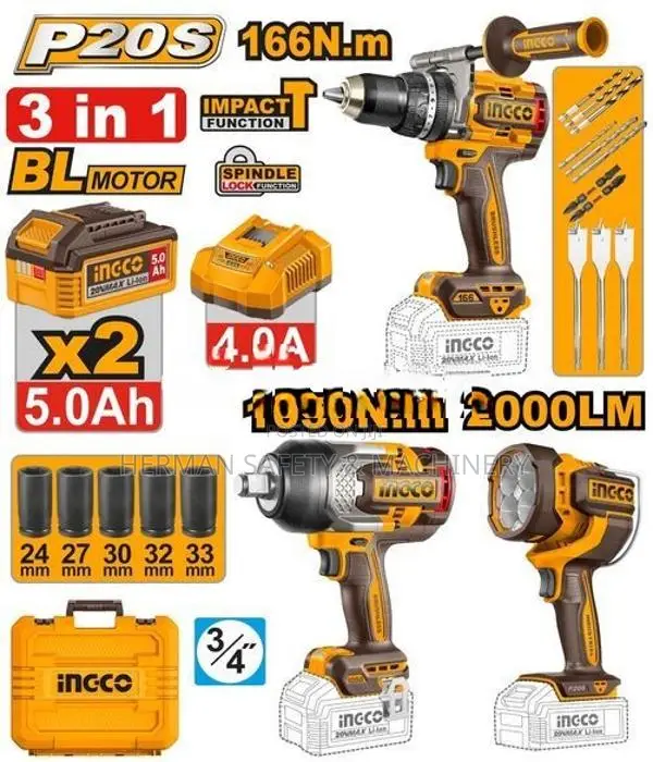 INGCO COSLI250882 3-in-1 Brushless Cordless Tool Kit – HERMAN PT 0556