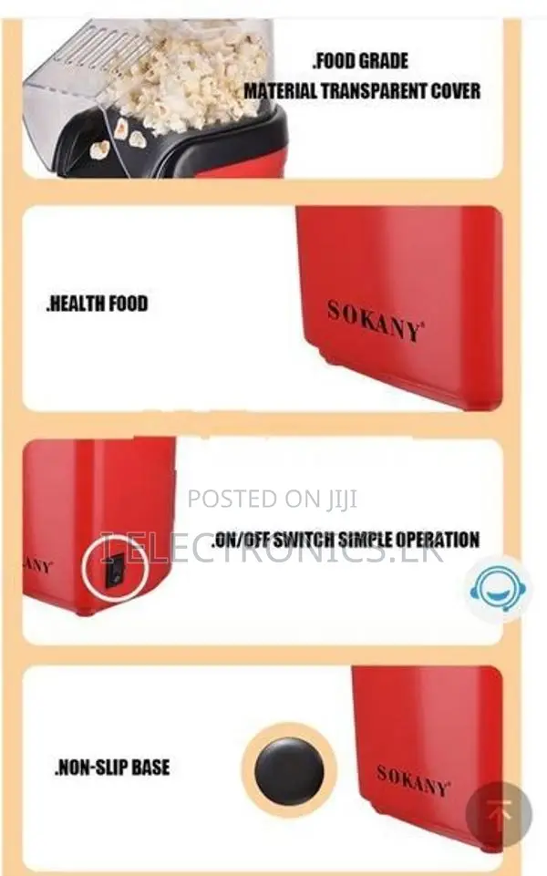 Sokany Portable Popcorn Maker Machine Home Use Hot Air