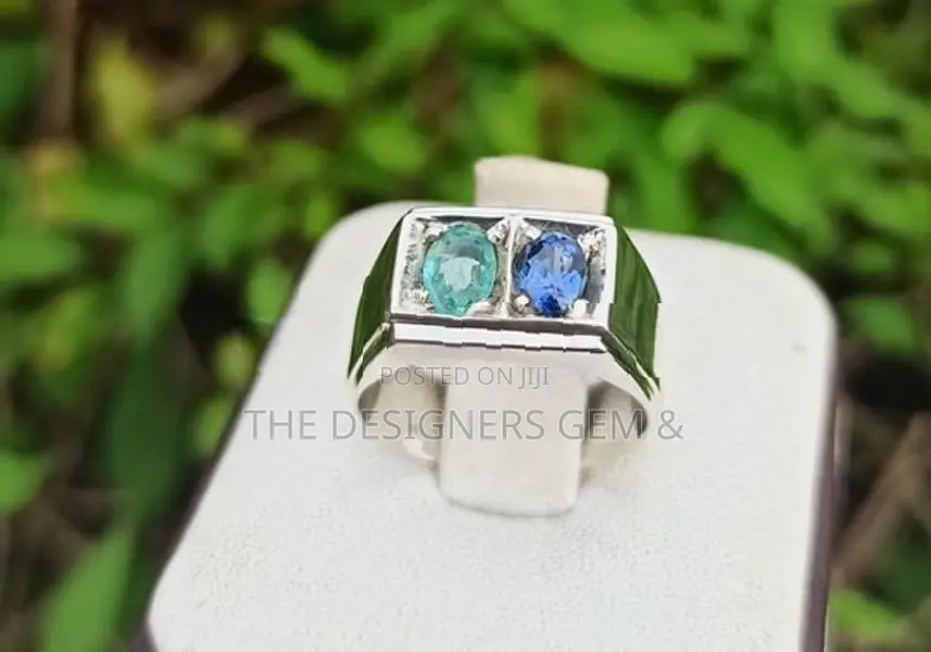 Emerald and Blue Sapphire Silver Ring
