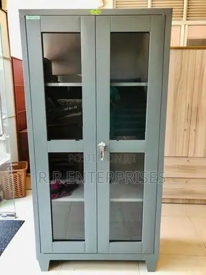 New 2 Door Glass Steel Office Cupboard