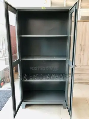 New 2 Door Glass Steel Office Cupboard