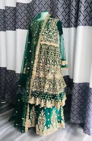 Dark Green Heavy Stone Work Bridal Lehenga