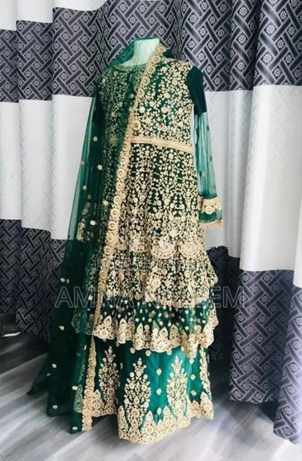 Dark Green Heavy Stone Work Bridal Lehenga