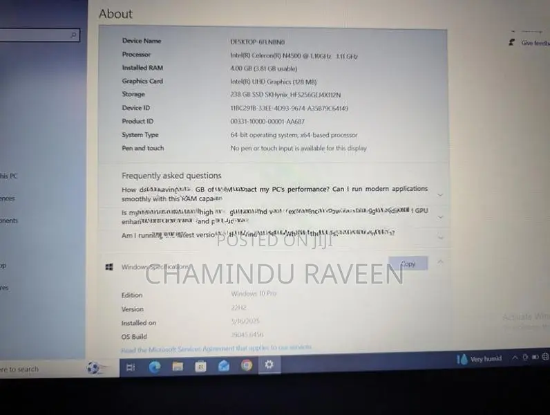 LENOVO V15 G2 IJL INTEL N4500 4GB 256