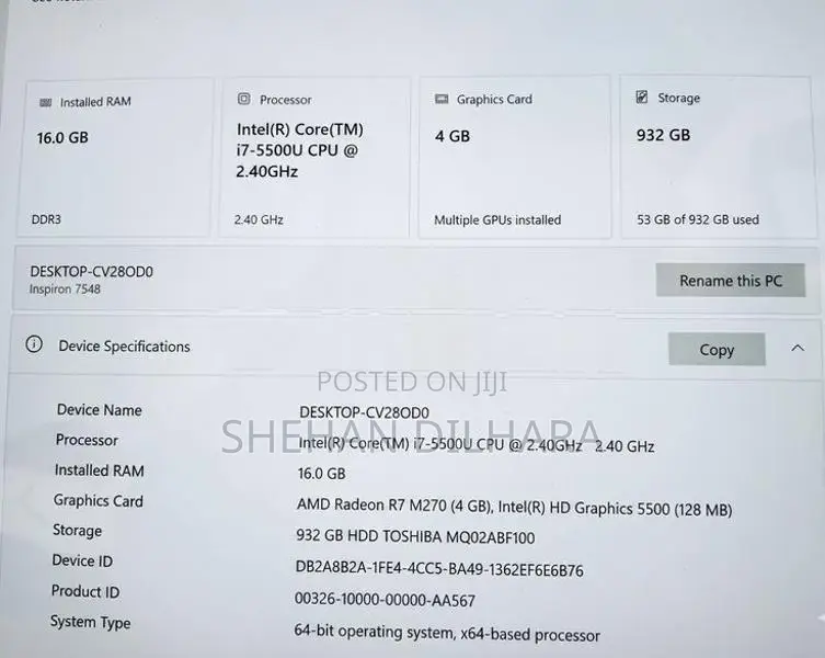 Dell Inspiron 15 (7548) - Core i7 / 16GB RAM 4GB VGA