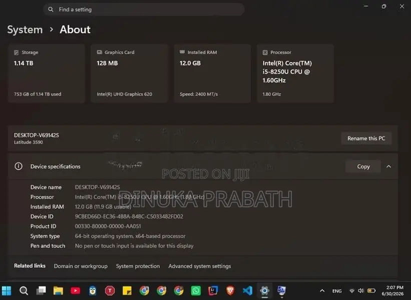 Dell i5 8th Gen 12GB RAM 256GB SSD