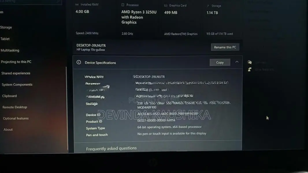 HP 15s i5 10th Gen Laptop 8GB RAM 256GB SSD