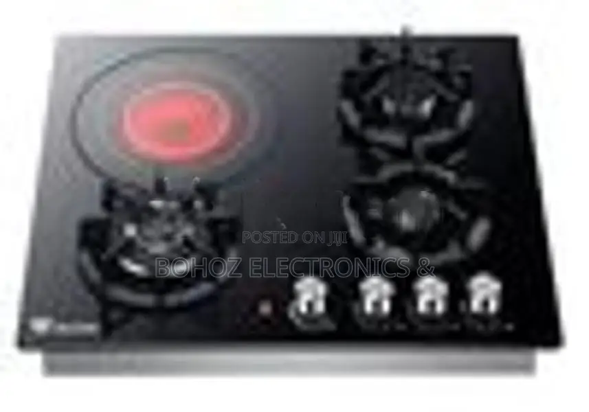 Euro Cooker Hob 3 Gas Burner + 1 Hot Plate Glass JZG4006E