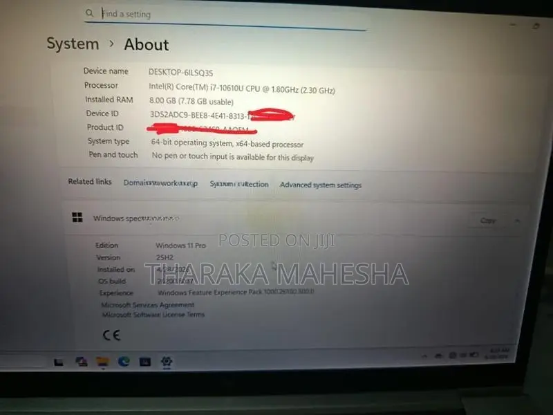 Core i7-10610U (10th Gen) 256 SSD 08GB RAM