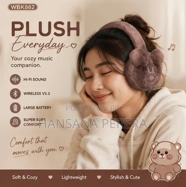 WBK-862 Cute Bear Plush Wireless Headset
