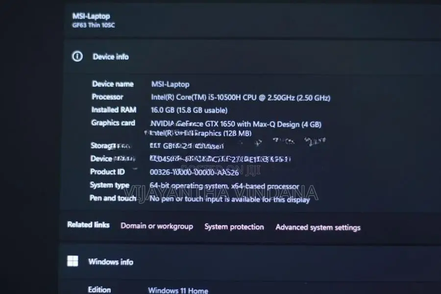 Msi Gtx 1650 / 16GB Ram 256 SSD Core i5 10th Gen Laptop