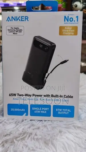 ANKER 20000MAH 65W Powerbank With-In Cable