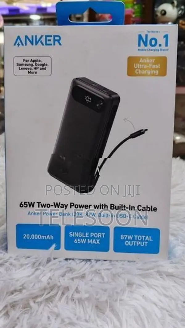 ANKER 20000MAH 65W Powerbank With-In Cable