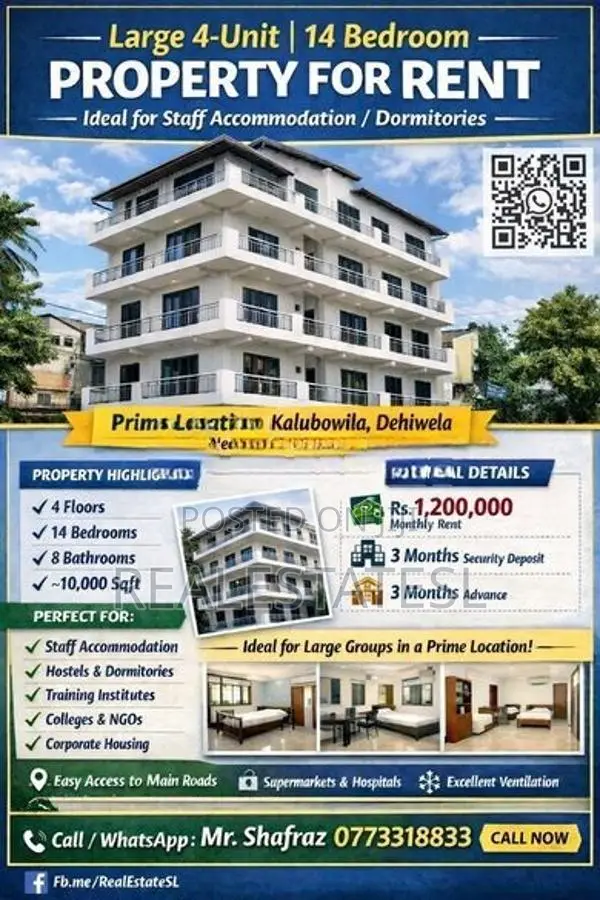 12 Bed 10,000 Sqft 4 Unit House for rent at dehiwela