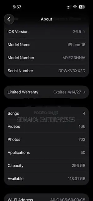 Apple iPhone 16 256GB (Used)