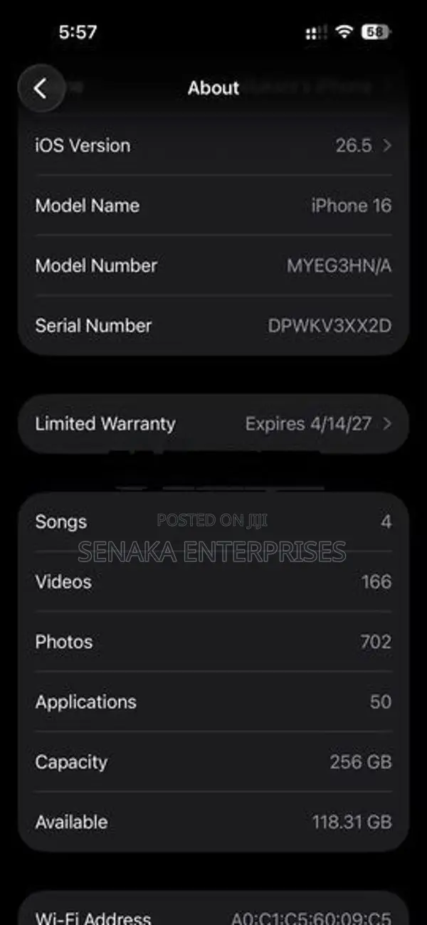 Apple iPhone 16 256GB (Used)